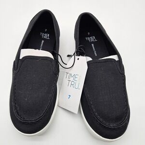 Time and Tru‎ Womens Black Canvas Memory Foam Slip On Loafer Shoes Size 7